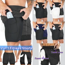 Man's Sports Training Bottoms Bodybuilding Workout Fitness Shorts Gym Pants 2in1