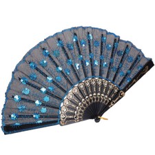 Folding Hand Fan With Oriental Peacock Embroidery For Photo Prop