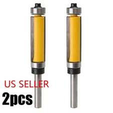 2Pcs 1-1/2" 1/4" Shank Flush Trim Top Bottom Bearing Router Bit Woodworking Tool