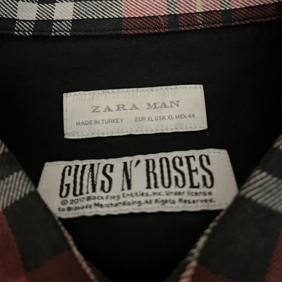 Zara Guns N' Roses Shirt Skeleton Plaid Flannel Button Down Long Sleeve ...