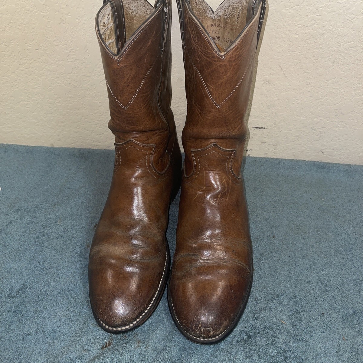 Justin 3408 Brown Leather Cowboy Ropers Western Boots sz 8.5 D