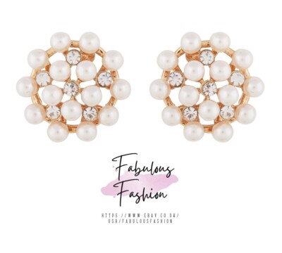 Sparkly Cluster Stud Earrings Featuring Faux Pearls And Crystals