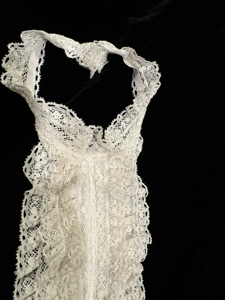 Antiguo cuello de encaje con volantes Jabot Dickie algodón blanco Foto 3 de 4