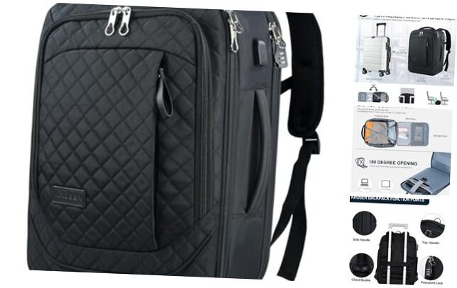 Laptop Backpack Large Computer Carry On Backpack Fits 17.3 Inch Quilted Black-image