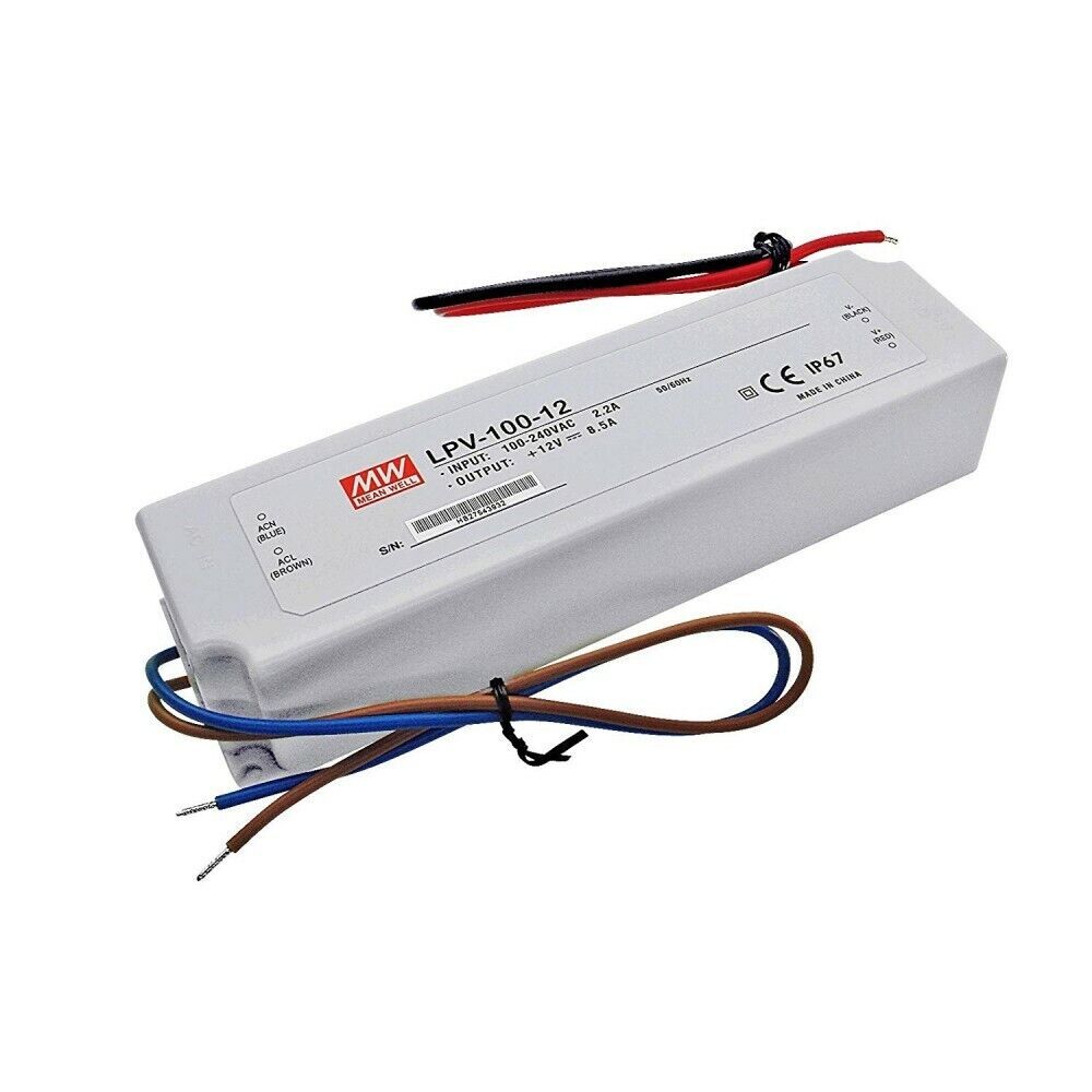 ALIMENTATORE 100 W 8,5 A 220V 12 V DC WATERPROOF IP67 MEANWELL LPV-100-12