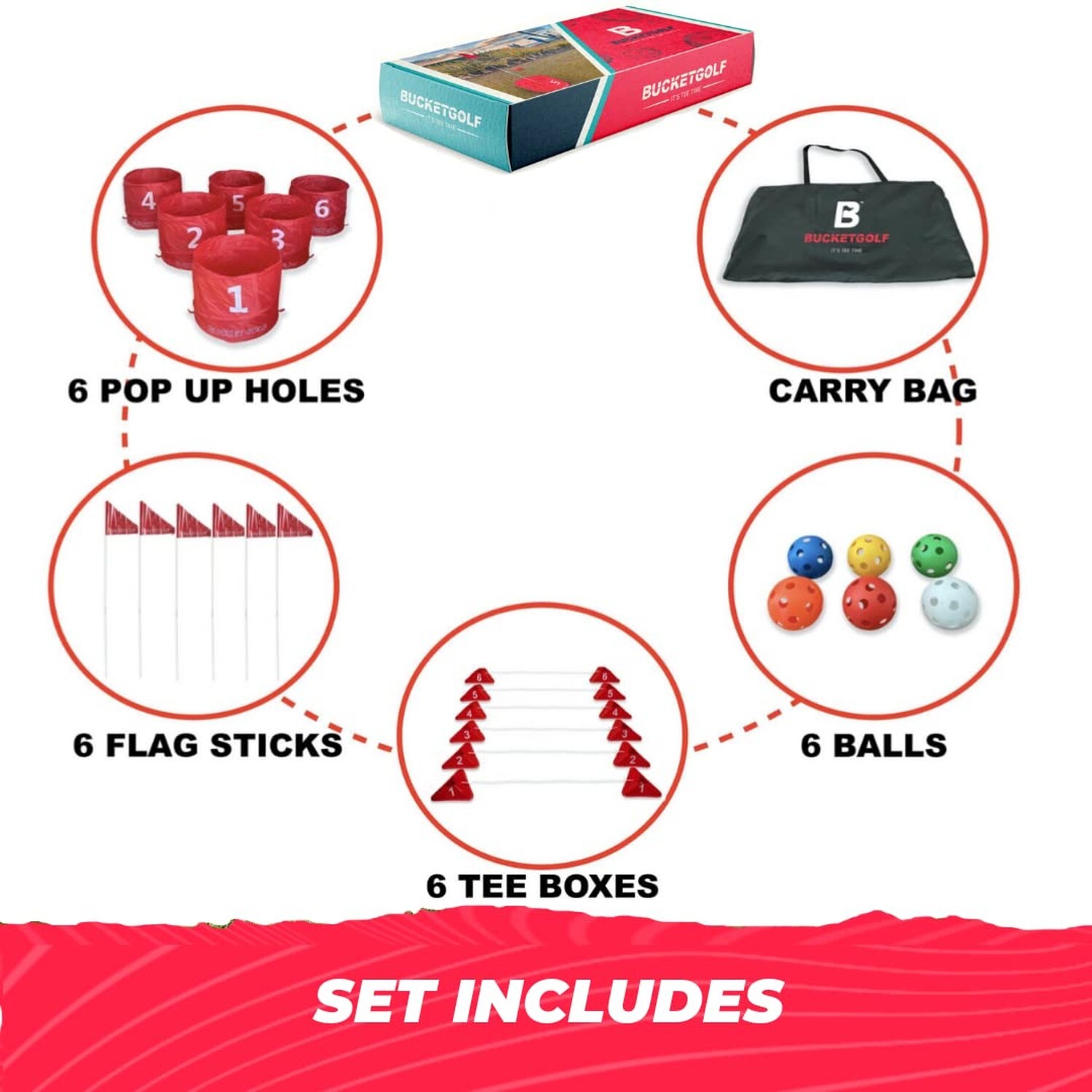 BucketGolf The Ultimate Backyard Golf Game for Kids and Adults - Portable 6 H...
