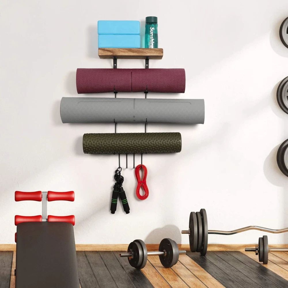 Yoga Mat Holder Accessories Wall Mount Organizer Storage Decor Foam Roller an... Yoga Mat Holder Accessories Wall Mount Organizer Storage Decor Foam Roller an...