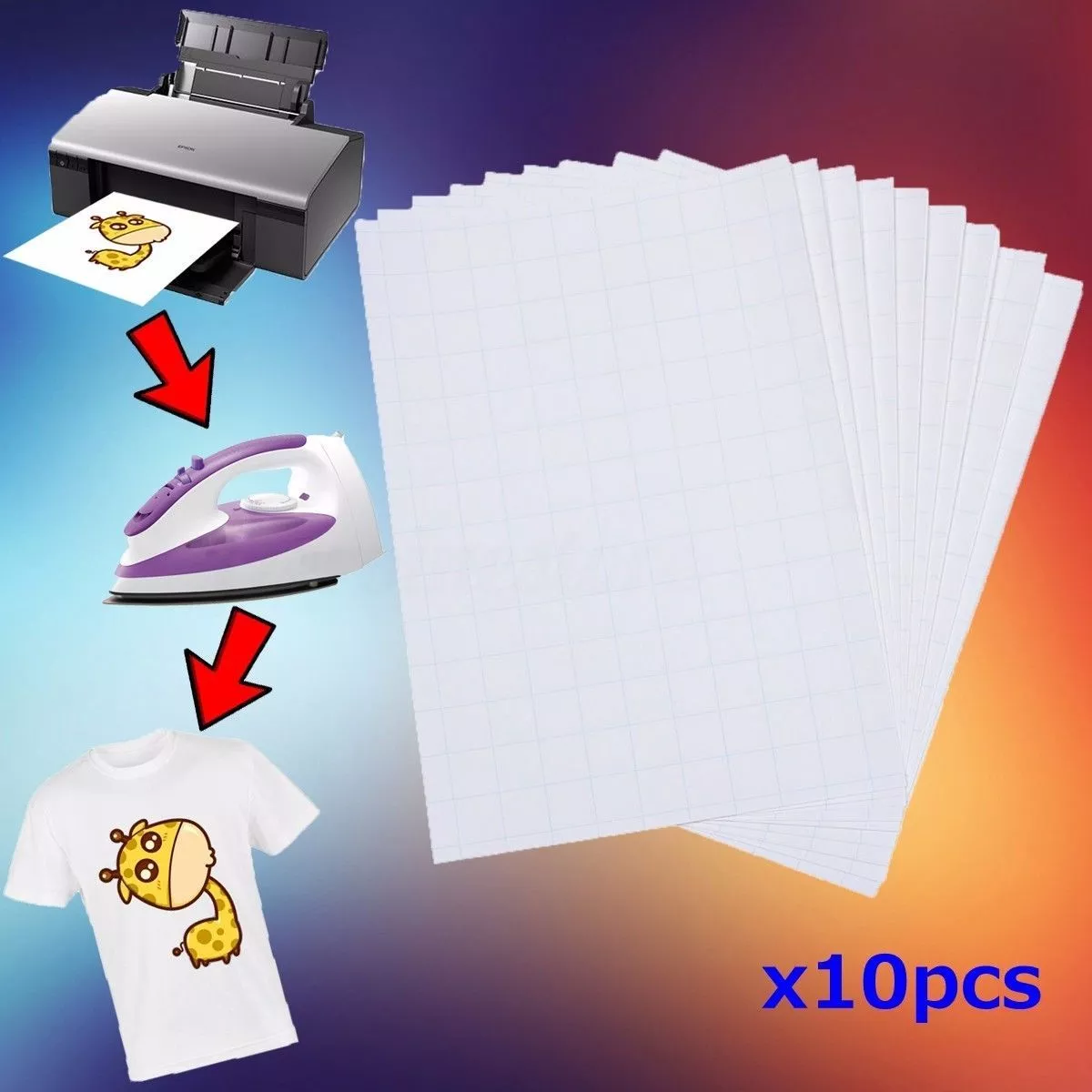 10pcs T Shirt A4 Transfer Paper Iron On Heat Press Light Fabrics Inkjet  Prints S