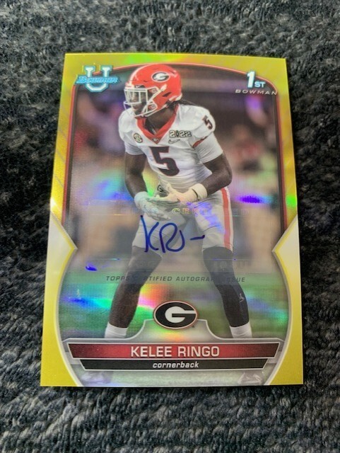 Kelee Ringo 2022 Bowman University Chrome Rookie Auto Yellow REFRACTOR SP RC /75