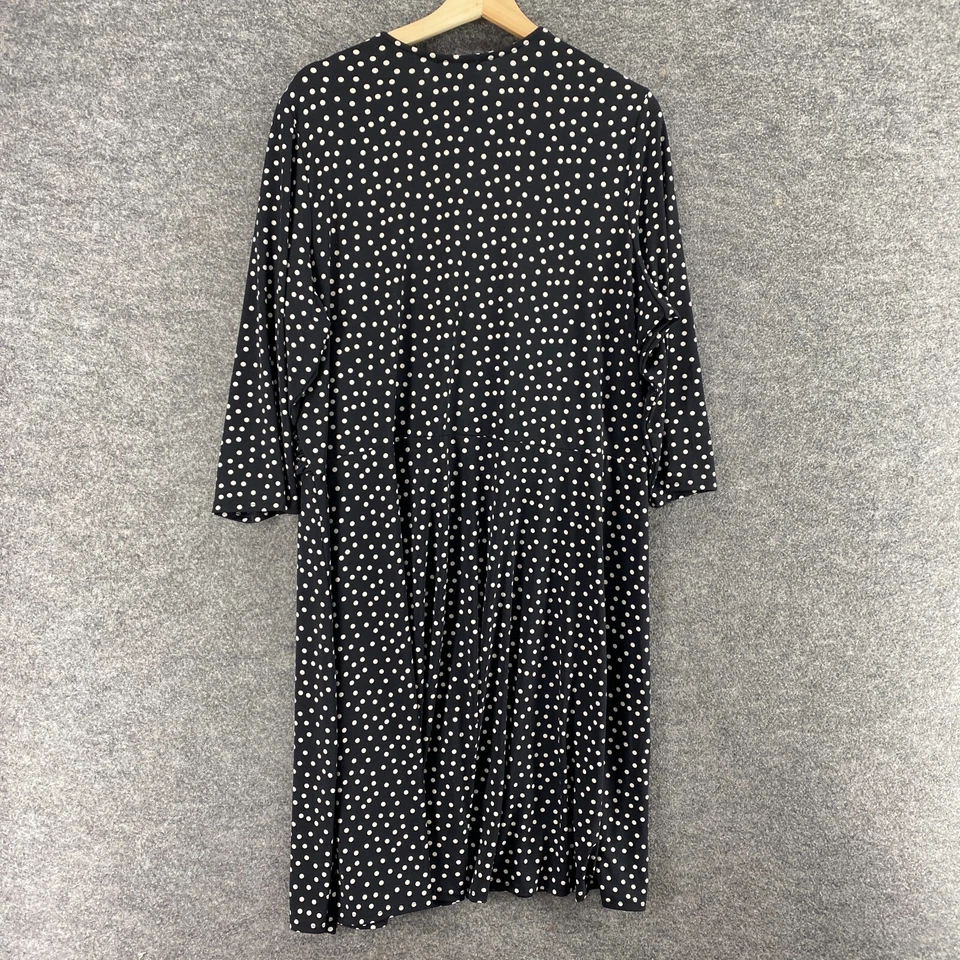 Leota Dress Women L Large Black Polka Dot V-Neck Long Sleeve Shift Midi Casual - Image 2 of 4