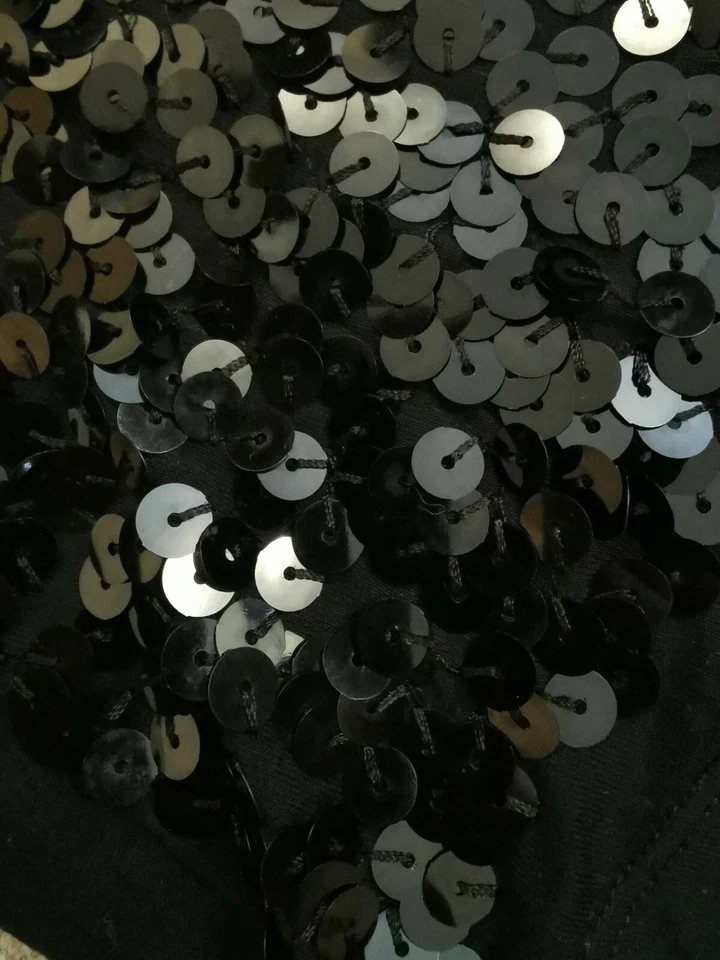 Размер Xs 6, 8, черный с блестками длинный топ без рукавов без рукавов вечеринка вечернее украшен - Изображение 2 из 4