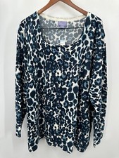 Laura Scott Layered Look Blue Cheetah Animal Print Cardigan Plus 2X LS T84