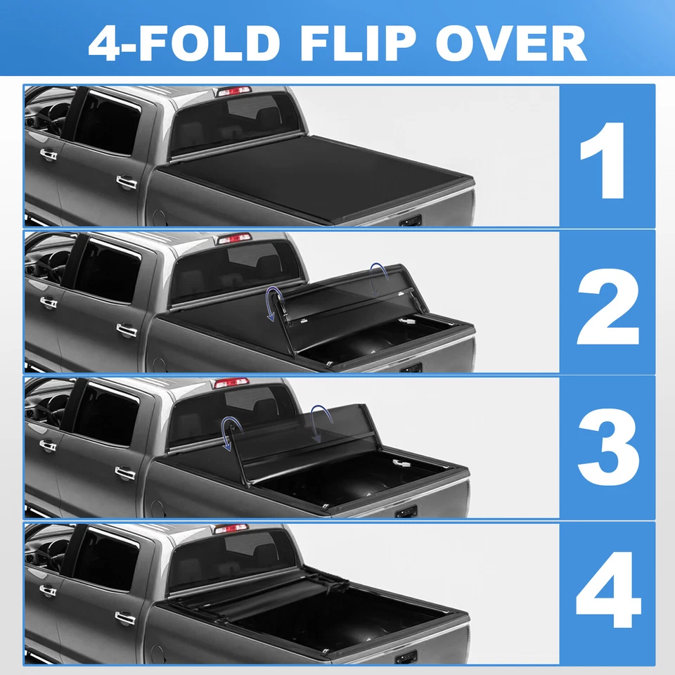 Truck  Tonneau Cover For GMC Sierra Chevrolet Silverado 6.5FT Bed 4-Fold Soft - Image 3 of 4