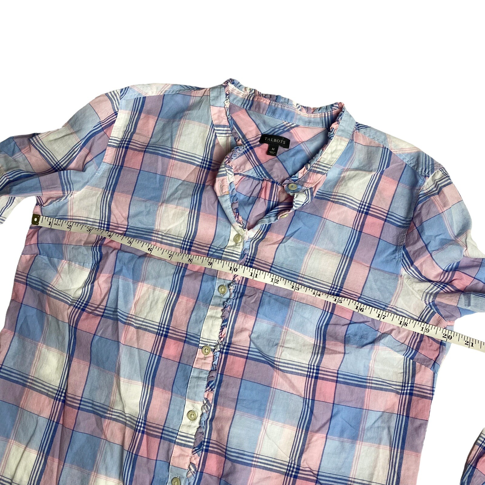 Talbots Plaid Ruffle Button Down Cottagecore Shir… - image 4