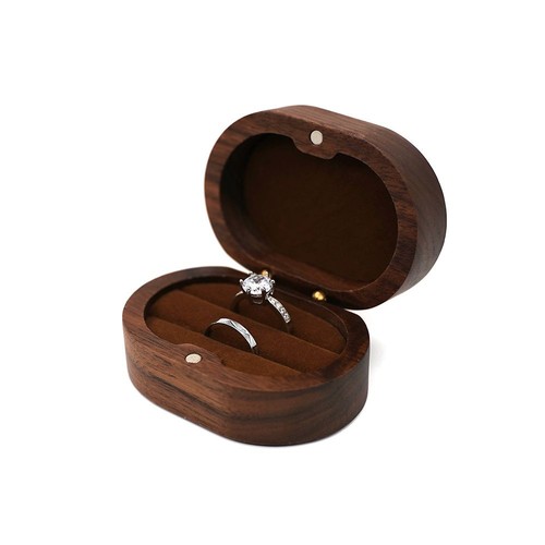 Caja de anillos de madera estuches de transporte exhibición de joyas boda compromiso soporte personalizado - Imagen 9 de 19