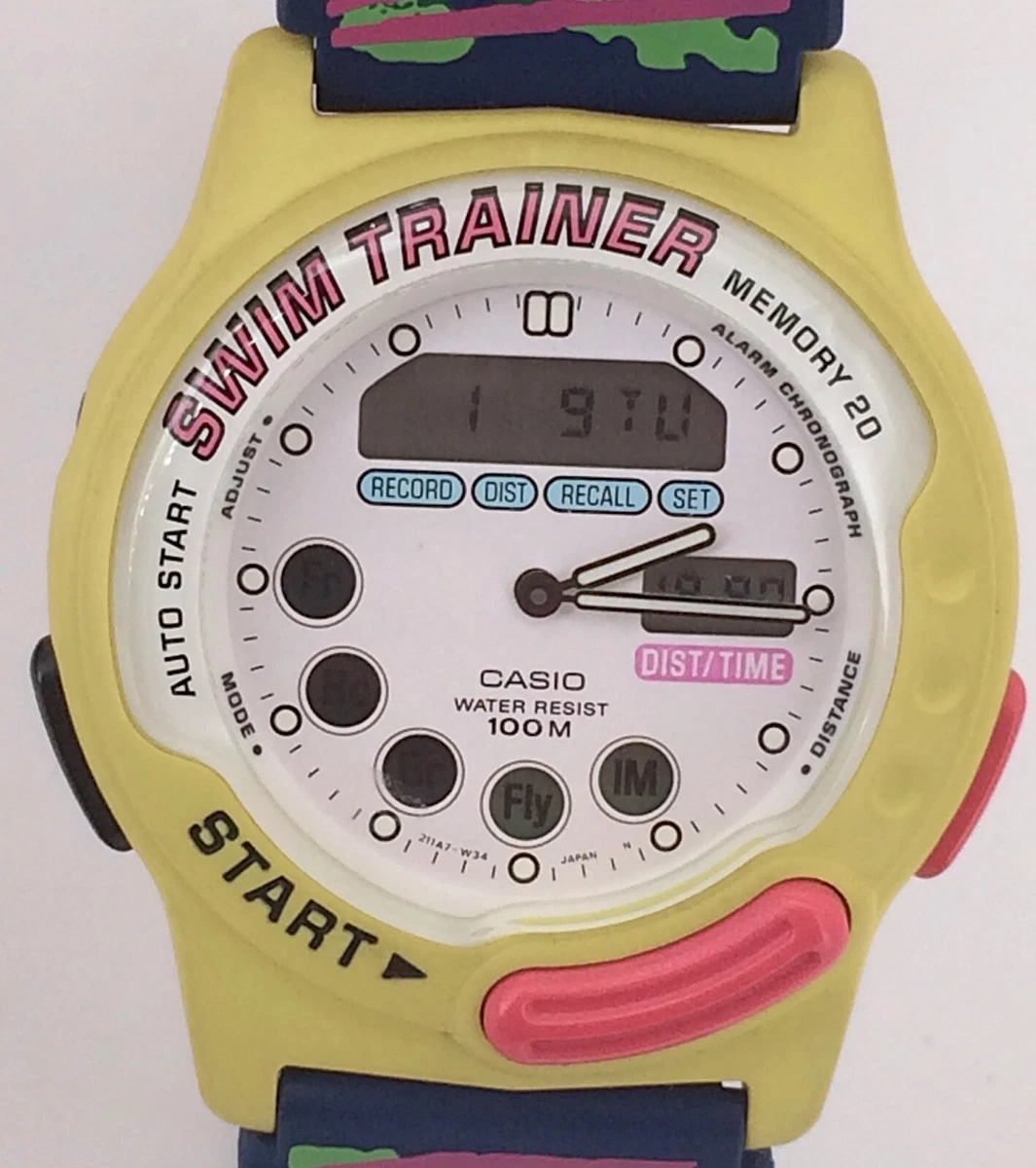 NOS New Casio Swim Trainer Chrono 723 SWM 100 Quartz 40 mm Japan