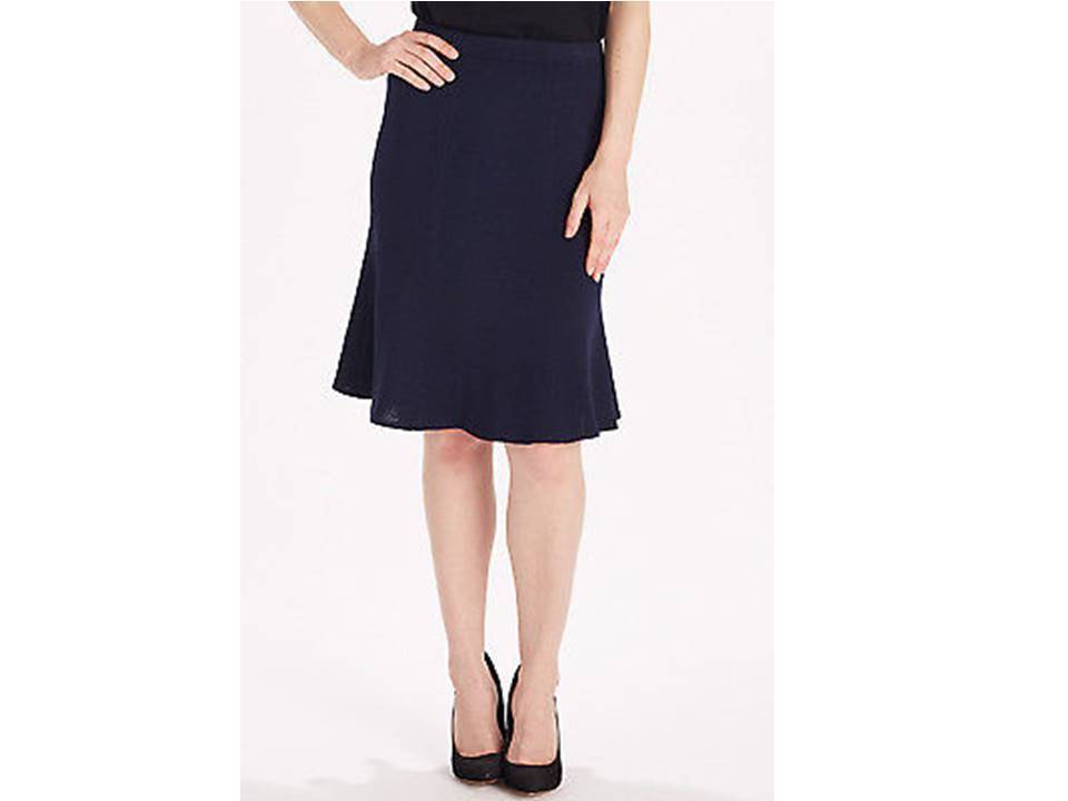 ST. JOHN Knits 2 Flare Skirt Navy Santana Pull On Wool Blend ST. JOHN Knits 2 Flare Skirt Navy Santana Pull On Wool Blend