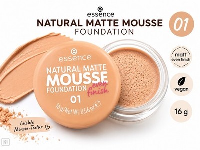 essence NATURAL MATTE Mousse Make Up Foundation Vegan 01 matt even finish 16 g