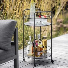 Drinks Trolley on Wheels 2-Tier Metal Bar Grey Serving Cart Table With Handles