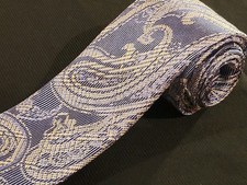 Michael Kors Tie Extra Long Blue Silver Paisleys Woven SIlk Thin Slim Necktie