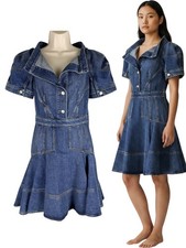 Alexander Mcqueen Denim Puff Sleeve Flare Short Dress Blue Womens Size 40