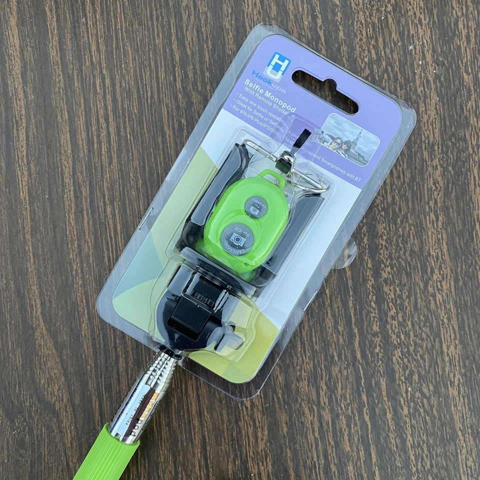 Monopie extensible para selfies con obturador remoto para iPhone Samsung VERDE Foto 2 de 4