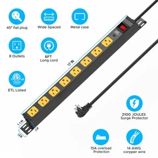 6-12 Outlet Heavy Duty Power Strip Surge Protector, 6FT Power Cord/14AWG/15A