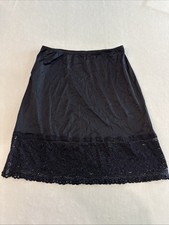 Vintage Vanity Fair Half Slip Lace Trim With Slit Black Length 18.5  Sz M