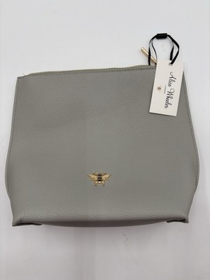 Alice Wheeler London Large Capacity Cosmetic Bag Gold Accents Light Gray NWT