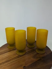 1980s Retro Vintage Gold Frosted Iced Tea Glasses Tumblers 7 In Tall