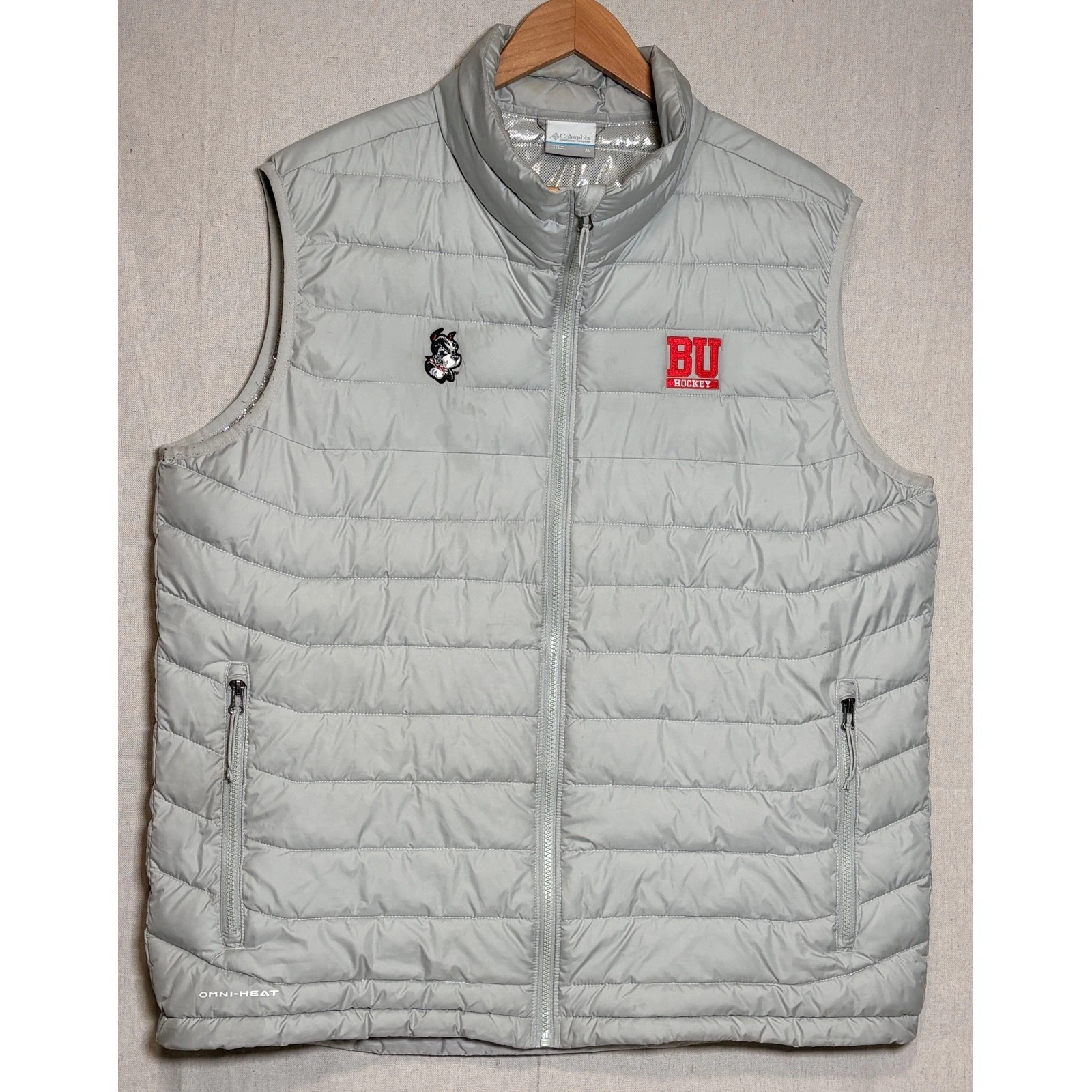 Columbia Powder Lite Vest Mens XL Grey BU Hockey Omni-Heat Puffer