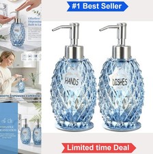 Glass Soap Dispenser 7.2 Inch Crystal Textured Diamond Cut Stainless Steel Pump