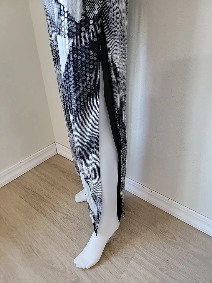 Pantalones de vestir harén de lentejuelas Alberto Makali de colección talla 4 negro gris aberturas altas nuevos Foto 4 de 4