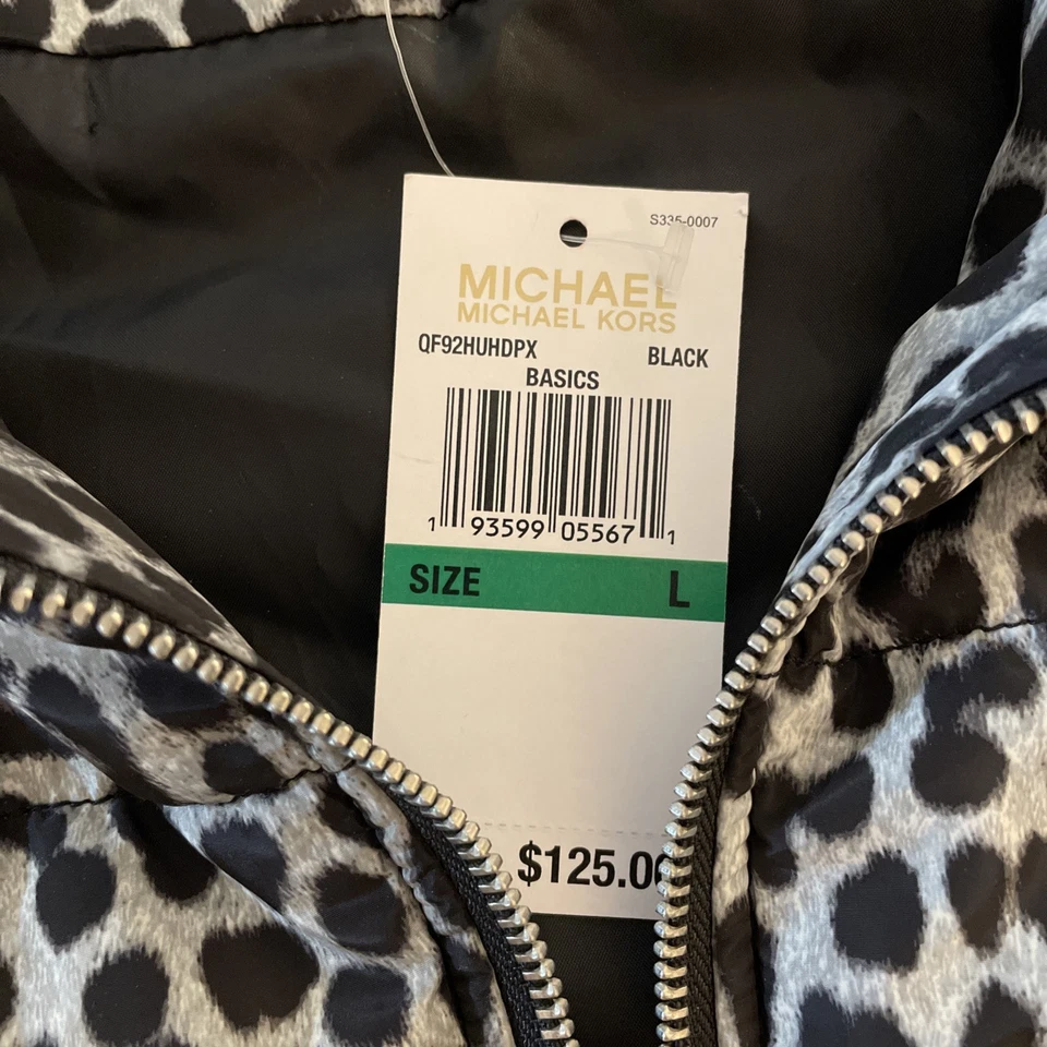 Nuevo chaleco acolchado Michael Kors estampado de leopardo para mujer grande L venta al por menor $125 nuevo con etiquetas negro Foto 2 de 4