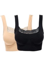 Rhonda Shear Women's 2-pack Seamless Bra with Lace Black/Beige