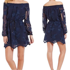 Lovers + Friends Kory Off the Shoulder Lace Mini Dress Women's Small Blue NWOT