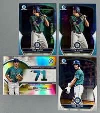 4- 2023 Bowman Chrome Cole Young: 2 Sky Blue Refractor, Scouts Top 100, Base
