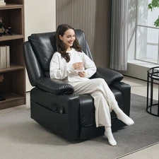 Massage Recliner Chair with Heat, Swivel Rocker with Footrest, Black