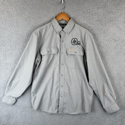 Carhartt Force Sun Defender Shirt Mens Medium Gray Long Sleeve Relaxed Fit LOGO