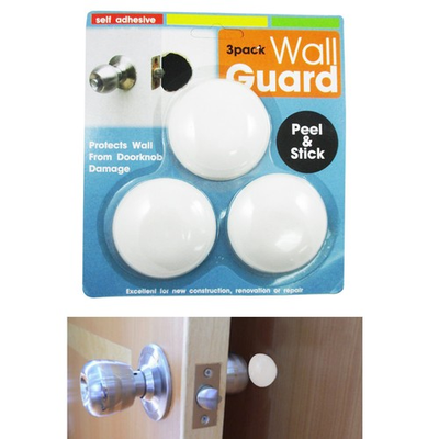 #ad 3Pc Door Knob Wall Shield Round White Self Adhesive Protector Prevents Holes New $6.98