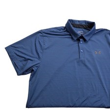 Under Armour Loose Mens Golf Polo Shirt Heatgear Blue Stripe Short Sleeve 2XL