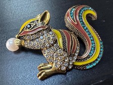 Vintage Bohemian Squirrel Tail Crystal Rhinestone Brooch Pin B10
