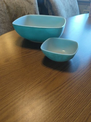 PYREX Chip N Dip Turquoise Square Glass Bowl Set - USA Vintage & Rare #11 #8