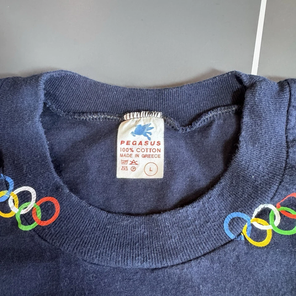 Vintage Athens Greece 2004 Olympics T Shirt Large AOP Blue Greek - Image 4 of 4