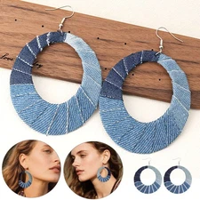 Blue Hoops Earrings Big Denim Long Light Blue Earrings Pageant Dangle Cute