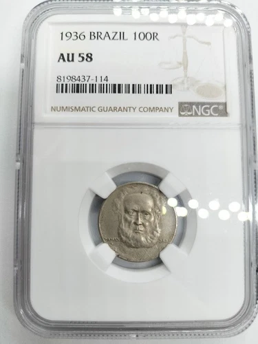 NGC AU58 1936 Brazil 100 Wraith Brass Coin / 81