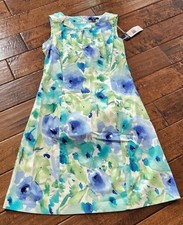Chaps Ralph Lauren NWT Size 10 Keyhole Floral Sateen Watercolor Dress (X1)