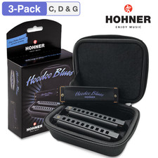 HOHNER HBP Hoodoo Blues Harmonica 3-Pack w/Case C, D, G , Great Gift Idea