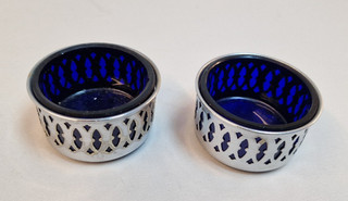 Vintage Silver Plate EPNS Cobalt Blue glass liner sweet sugar salt bowl x2