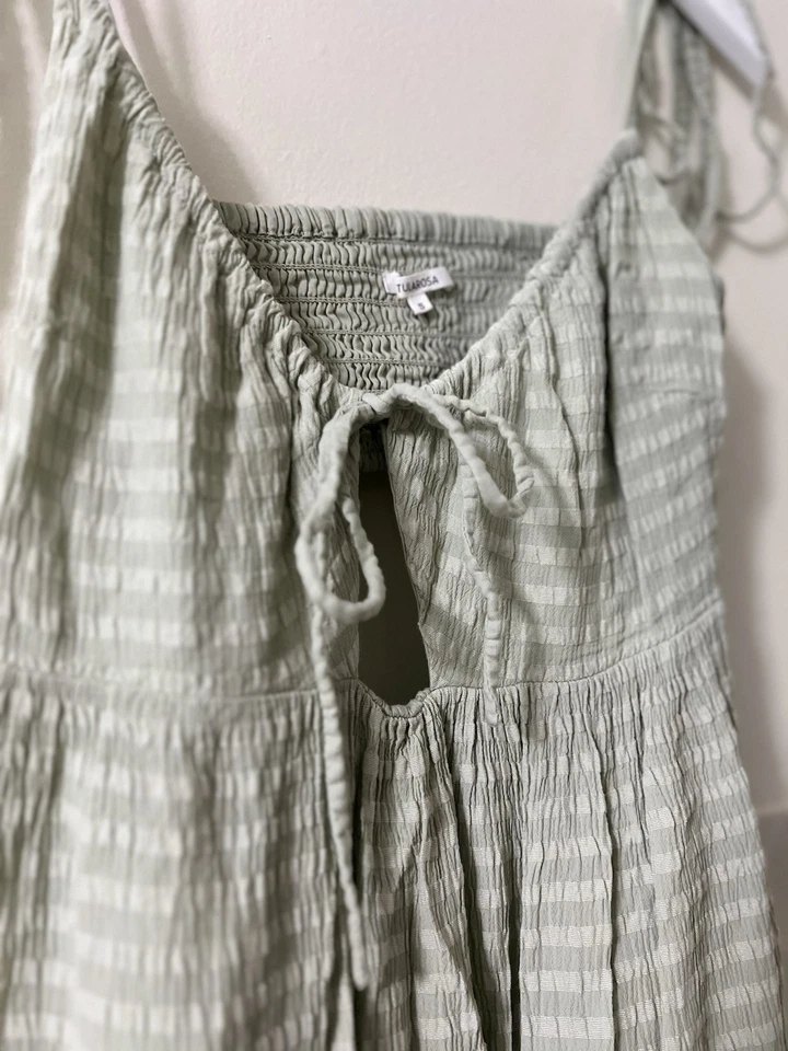 Maxi Vestido Tularosa Verde Salvia Talla S - Boho Ojales Encaje En Niveles Solero Foto 3 de 4